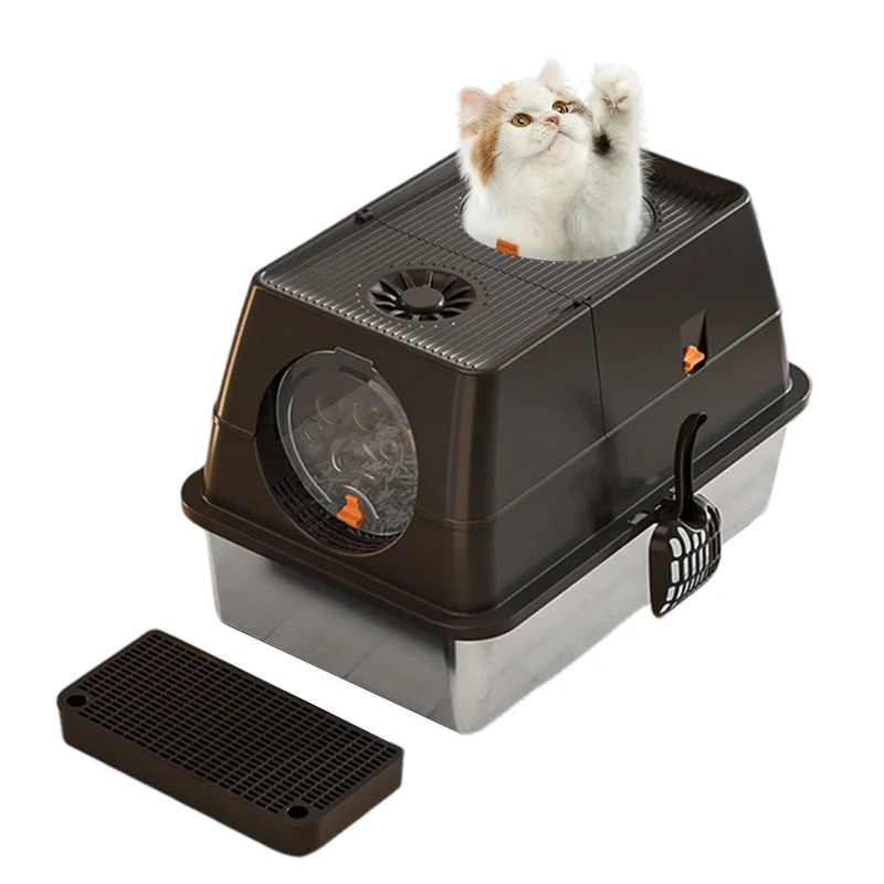Garvee Caja De Arena Para Gatos 2 En 1 Acero Inoxidable Con Tapa Y Pedal Para Hogares Amantes De Gatos 60x40x39 Cm Negra