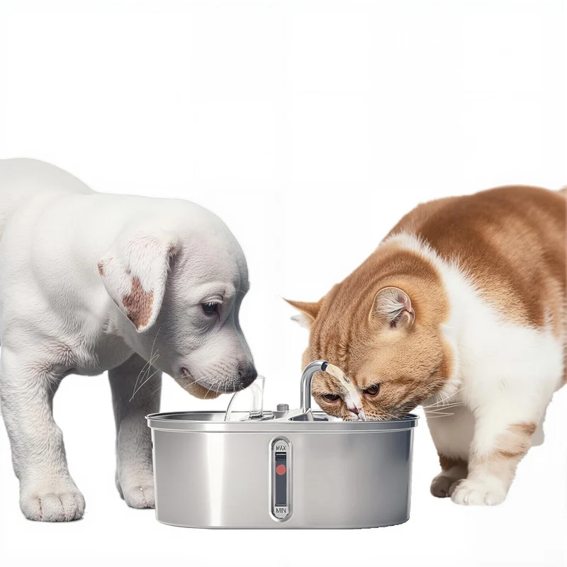 Garvee Fuente para Gatos de Acero Inoxidable 304, 3,2 L, Bomba Silenciosa, Doble Flujo de Agua, Filtro de Carbón Activado, Ventana de Nivel Visible, Plata
