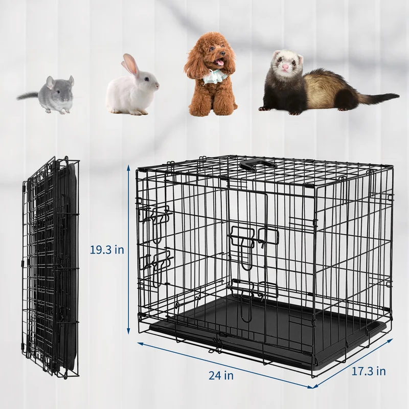 Garvee jaula para Perros 107 cm Portátil con Bandeja Extraíble y Doble Puerta, Acero Reforzado, Plegable, para Perros Pequeños, Interior y Viajes, Negro