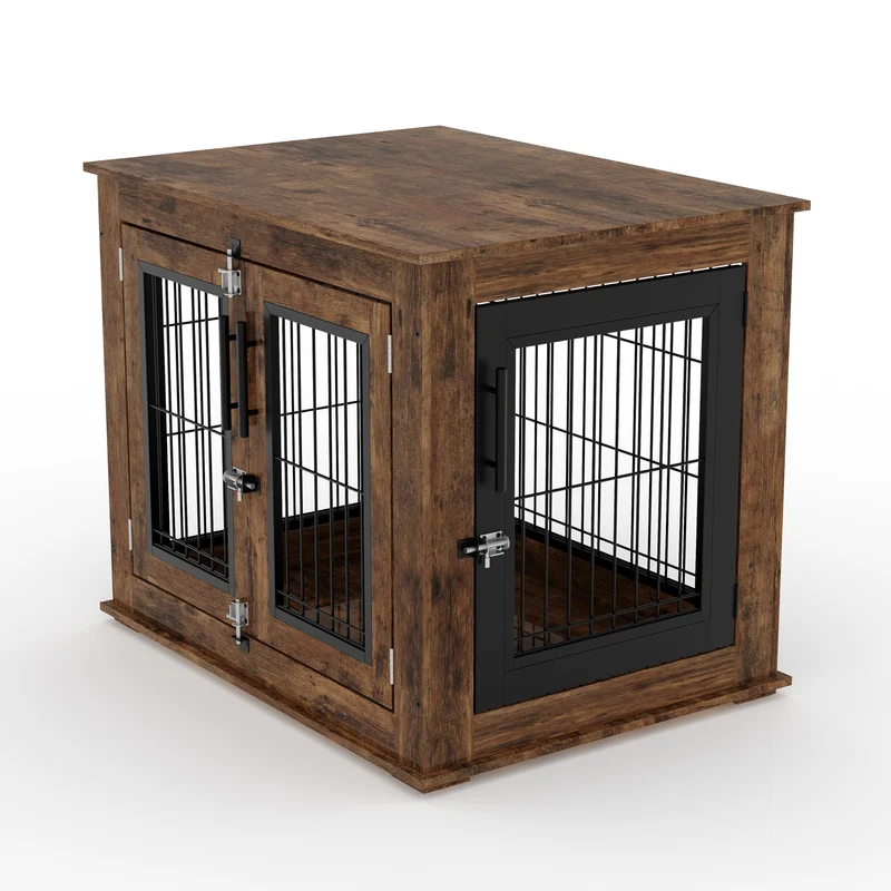 Garvee Jaula para Perros Mediana 80 cm - Diseño de 3 Puertas, Resistente a Mordeduras, Madera y Metal, Cerradura Mejorada, Mesa Auxiliar, Interior