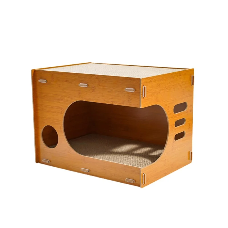 Garvee Rascador De Cartón Para Gatos Casa De Madera Maciza Para Gatitos Cama Rascadora Con Cartón Corrugado Desmontable Caja Transpirable Para Gatos Pequeños Y Medianos
