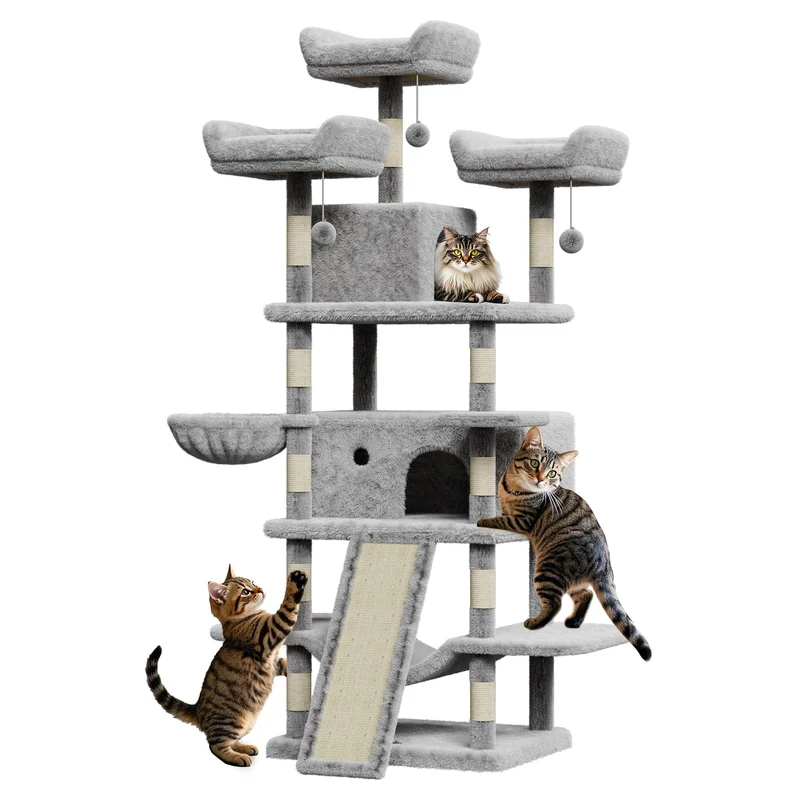Garvee Árbol Para Gatos Grande 68.5 In Con Rascadores, Hamacas, Condominio, Gris Claro, Interior