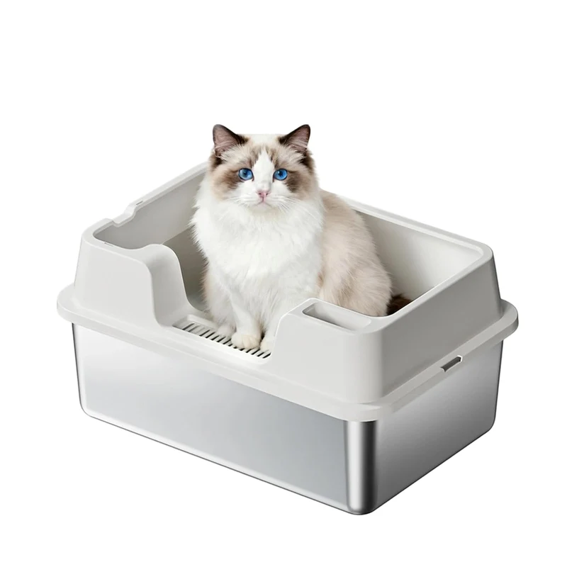 Garvee Caja De Arena Para Gatos XXL De Acero Inoxidable 304, Alta Capacidad 36L, Paredes Altas Con Filtro De Arena, Antideslizante, Fácil Limpieza, 60x40x27cm, Hogar Multi-Gato