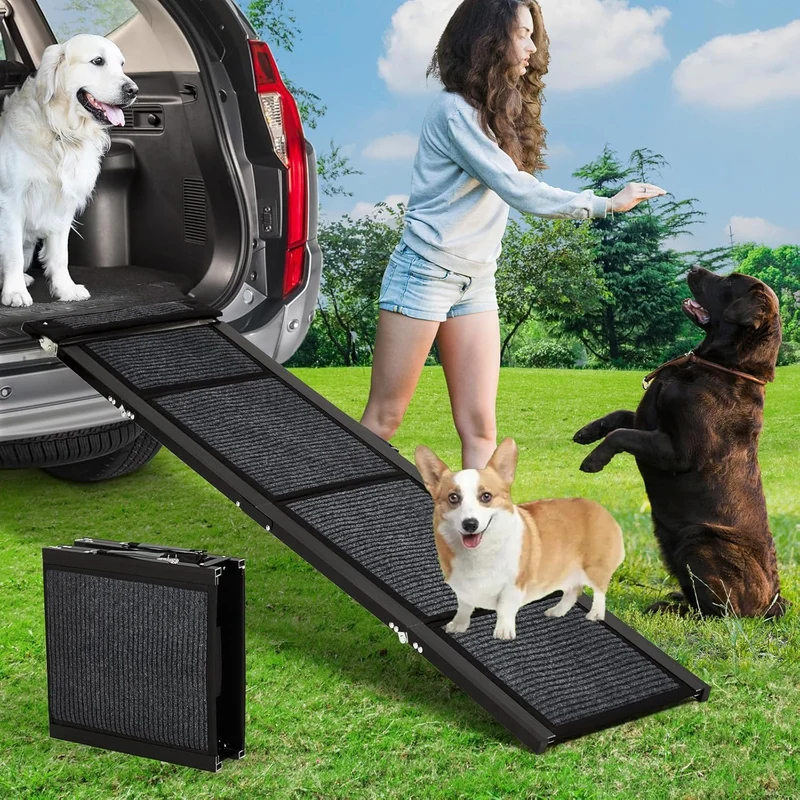 Garvee Rampa para Perros Plegable Aleación de Aluminio 1.3mm Tela No Tejida Antideslizante Ligera para Perros Autos y Viajes 160x43.2cm
