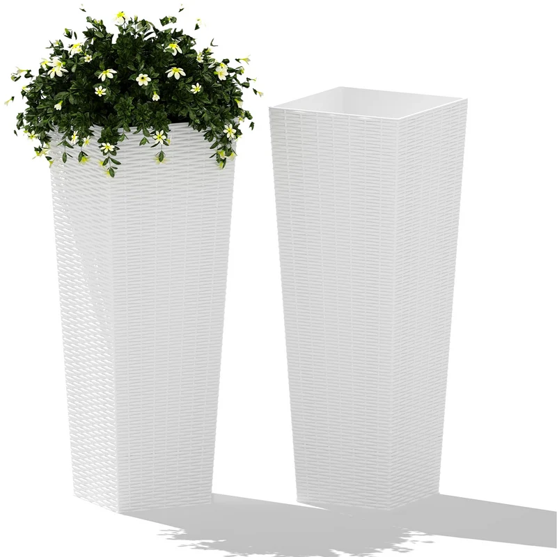 Garvee Macetas Grandes Pack de 2, 81cm, con Forros Removibles, Material Resistente, Color Blanco, para Árboles y Flores