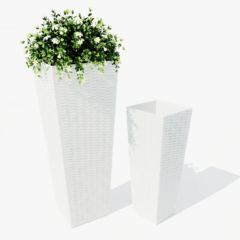Garvee Juego de 2 Maceteros Altos Blancos para Exterior e Interior, Jarrones Modernos de Resina para Jardín, Terraza y Entrada