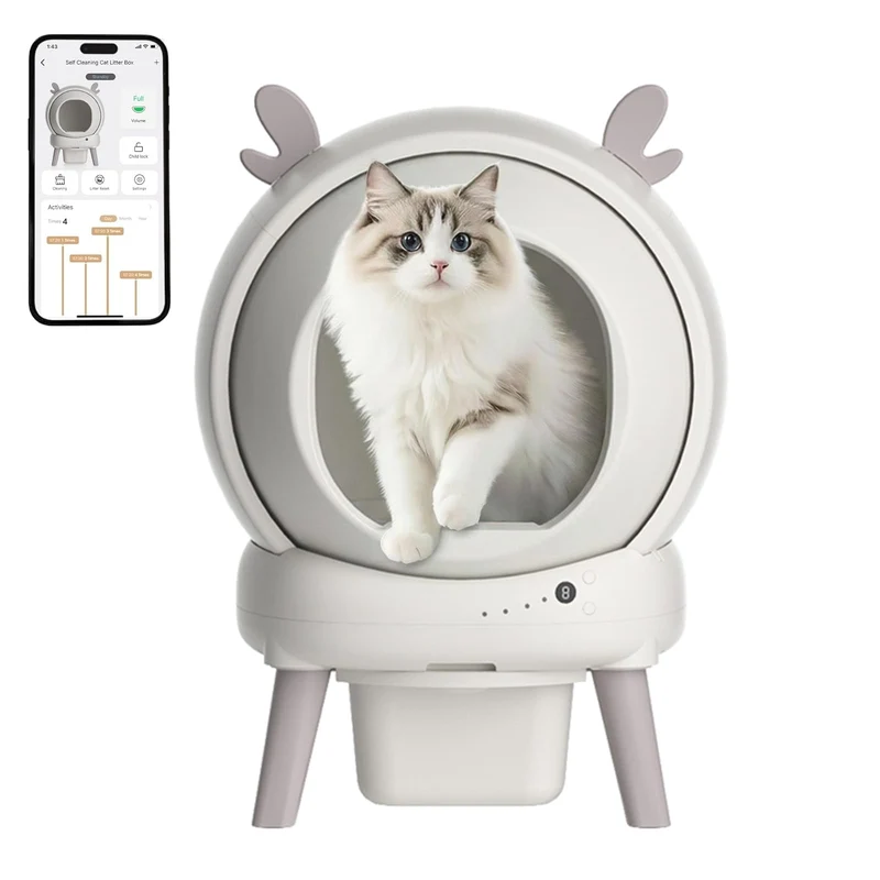 Garvee Arenero Gatos Autolimpiante Automático, Caja de Arena con Sistema de Desodorización y Control de Olores, Gran Capacidad con Enchufe EU, Color Blanco