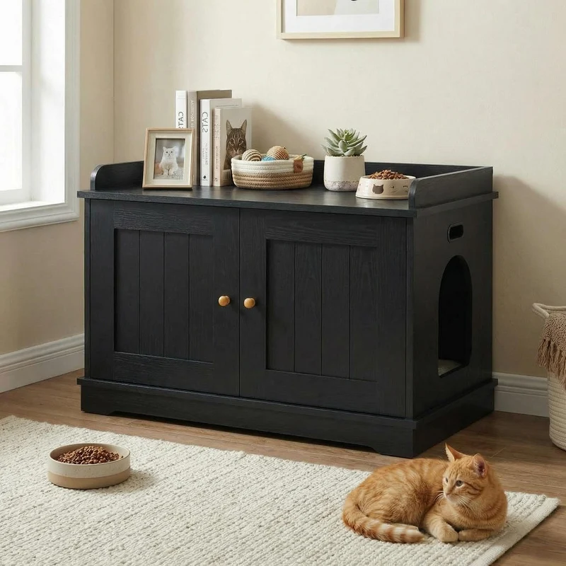 Garvee mueble para caja de arena de gato, madera, puertas dobles, interior, 80.0x50.0x54.1cm, Diseño Moderno