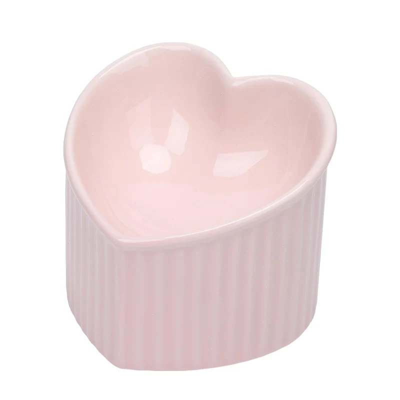 Garvee Ecuelle para Gatos en Cerámica Elevada con Diseño Corazón, Antivuelco, Protección Bigotes, 14x14x12 cm, Blanco, Ideal para Gatos y Perros Pequeños