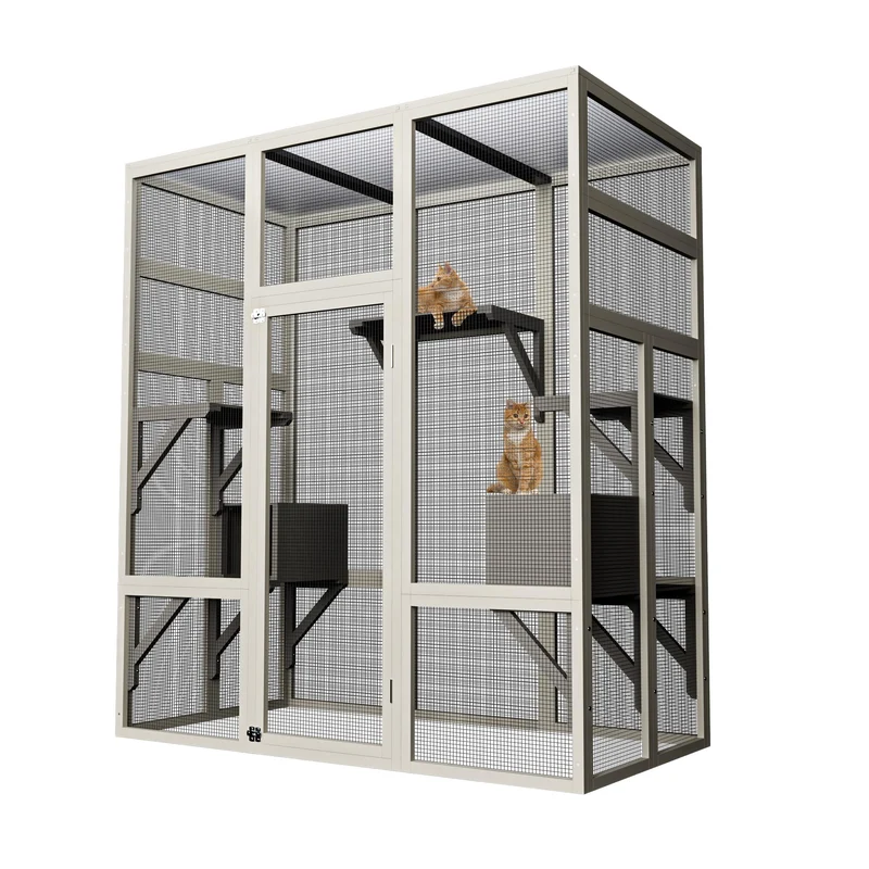 Garvee Catio Grande para Gatos 177.8cm, Madera de Cedro y Acero al Carbono, 5 Plataformas y 2 Cajas de Descanso, Techo Impermeable UV, Malla Metálica Resistente, Refugio Exterior