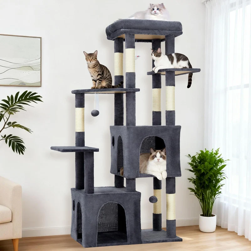 Garvee Árbol para Gatos Multi-Niveles 155 cm para Gatos Grandes, Torre Resistente con Percha Extra Grande, Gris Oscuro, Interior