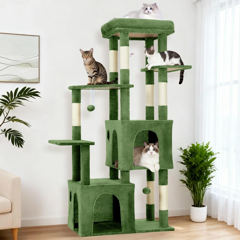 Garvee Torre para Gatos 155 cm Multi-Niveles para Grandes Gatos, Percha Extra Grande, Verde, Interior