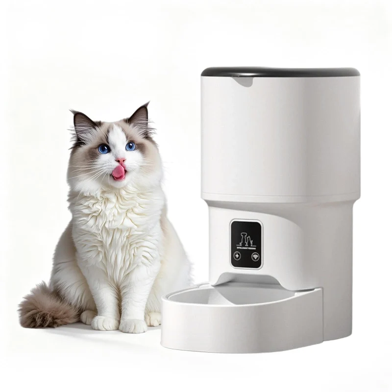 Garvee Automatizador de Alimentación para Gatos 4L, Capacidad para 6 Comidas al Día, Doble Fuente de Alimentación Eléctrica, Blanco, para Gatos y Perros Pequeños