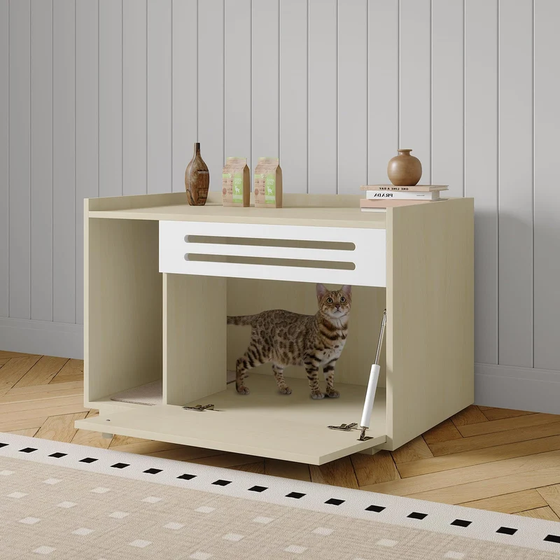 Garvee Enclosure Para Caja De Arena De Gato Con Panel Ventilado Y Puerta Abatible Madera Diseño Discreto Espacio Cómodo Para Interiores