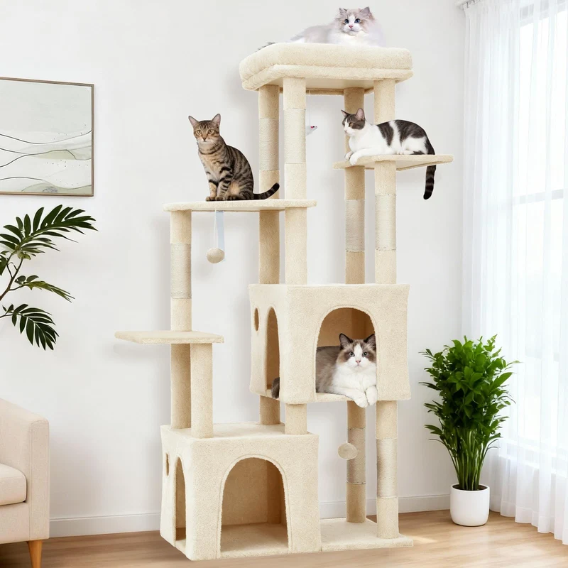 Garvee Torre para Gatos Multi-Niveles 155 cm para Gatos Grandes con Percha Extra Grande Beige para Interior