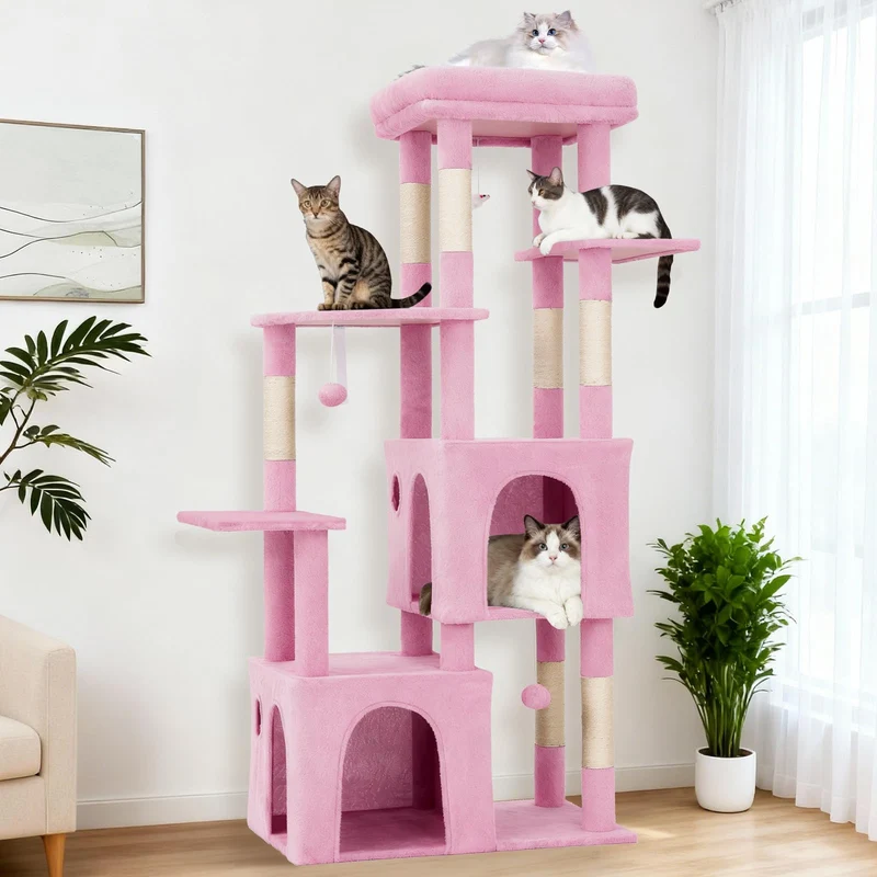 Garvee 155 cm Árbol para Gatos Multi-Nivel para Gatos Grandes, Torre Resistente con Percha Extra Grande, Rosa