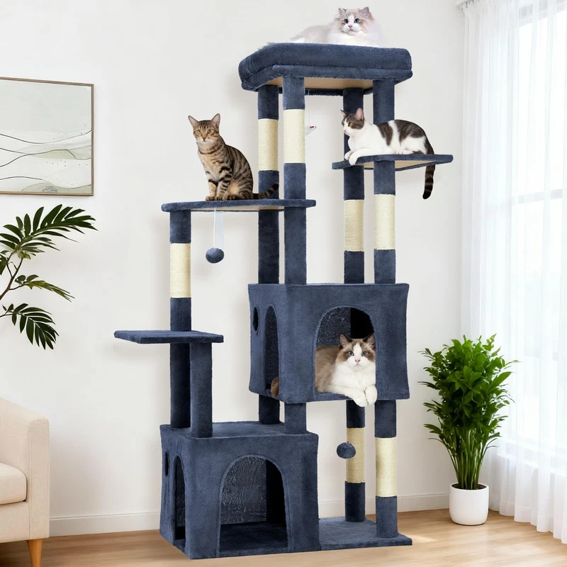 Garvee Árbol para Gatos Multi-Nivel 155 cm para Gatos Grandes, Percha Extra Grande, 2 Condos Espaciosos, Poste de Sisal Natural, Juguetes Colgantes, Torre Resistente Interior