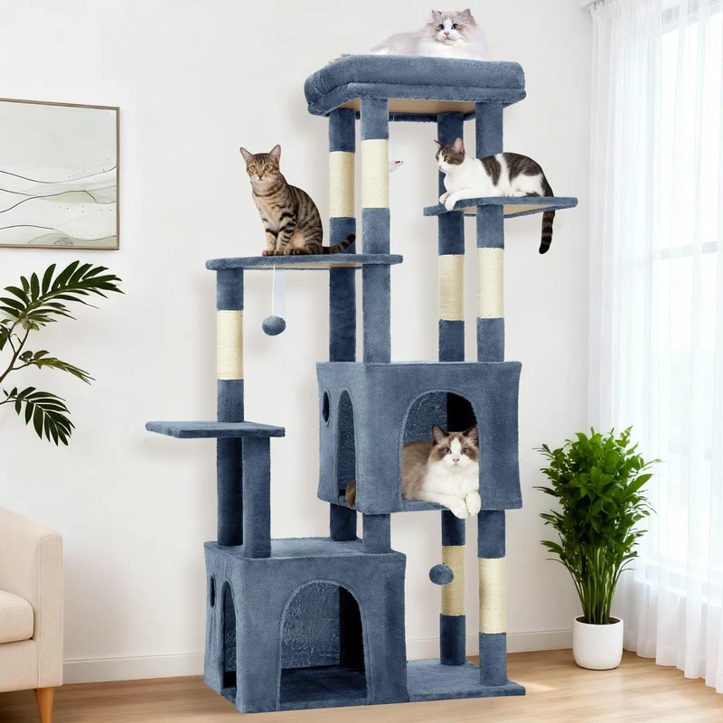 Garvee Árbol para Gatos Multi-Niveles 155 cm para Gatos Grandes y Maine Coon, Percha Extra Grande, Condos Espaciosos, Poste de Sisal Natural, Juguetes de Juego, Torre Resistente Interior