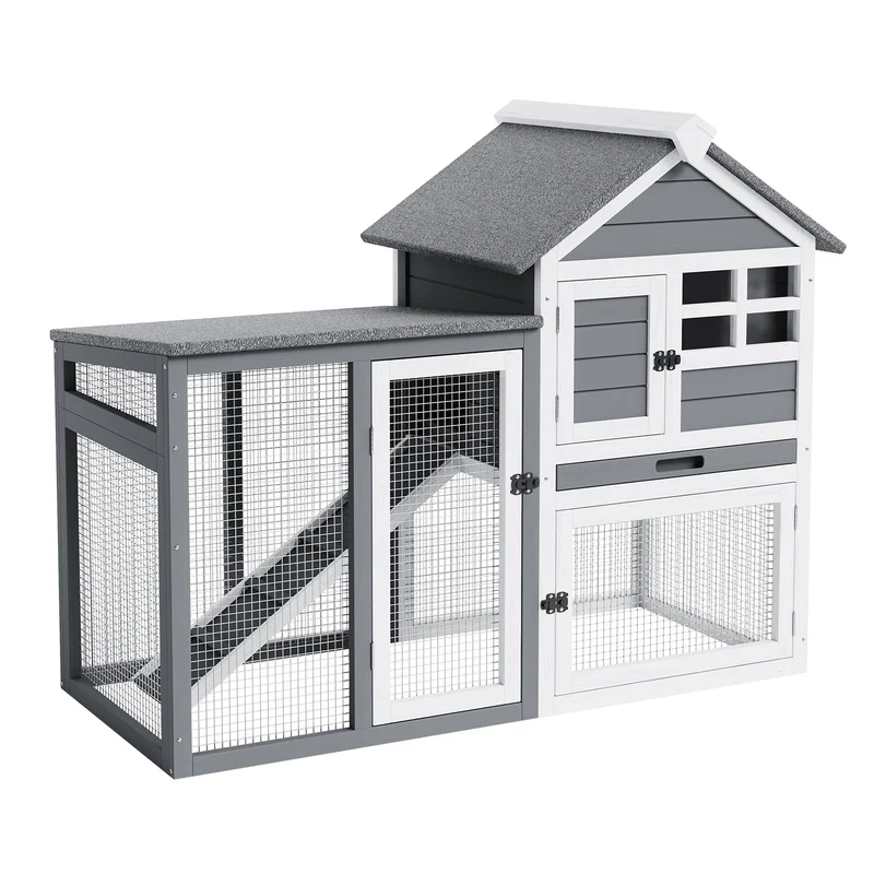 Garvee Casa Para Conejos Y Gallinas 2 Niveles Impermeable Con Rampa Antideslizante 4 Puertas Madera Resistente Ventilación Óptima Para Exterior E Interior