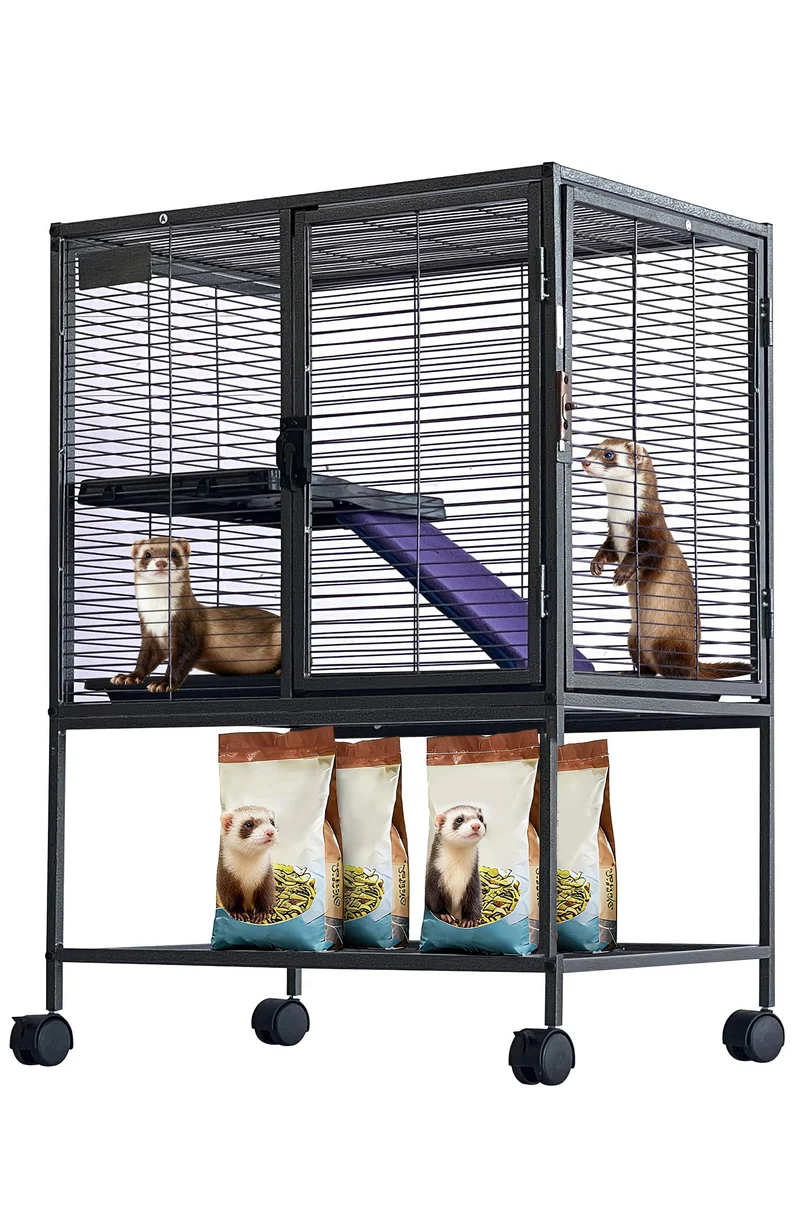 Garvee Jaula Para Animales Pequeños De Metal 34''H, Multi-Niveles, Rampa Suave, Bandeja Extraíble, BPA-Free, Ruedas Con Frenos, Para Conejos Y Hurones