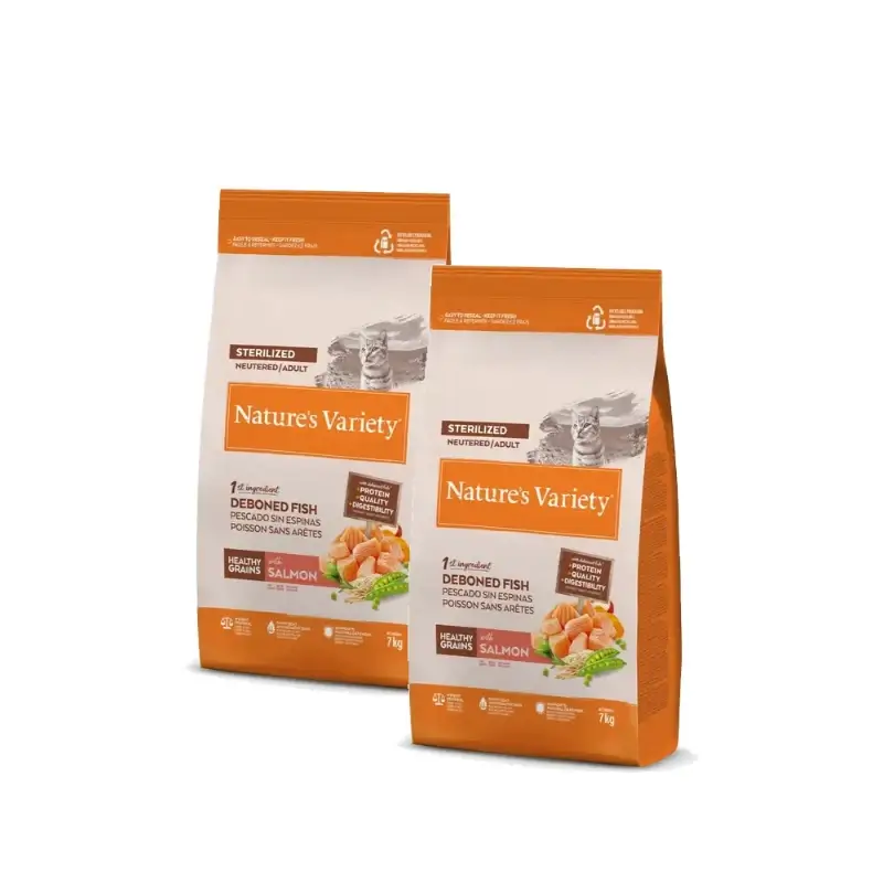 Nature'S Variety Original Feline Adult Esterilizado Salmon, Pack 2 x 7 kg, pienso para gatos