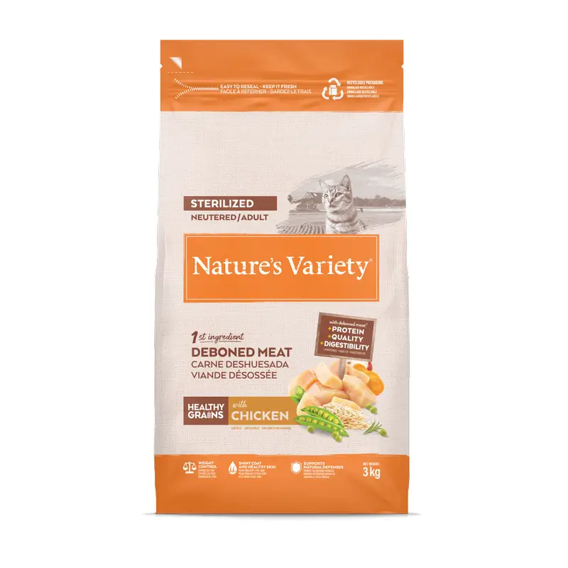 Nature'S Variety Pienso Healthy Grain Para Gatos Esterilizados, Con Pollo, Natural, 3 kg
