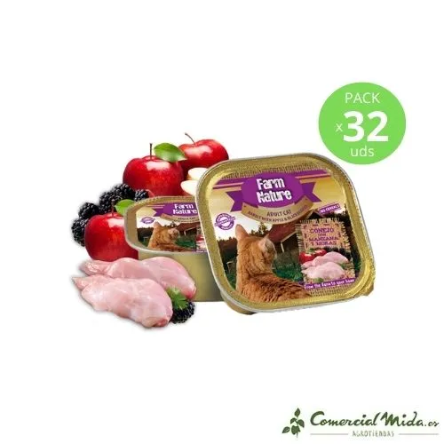 Comida Húmeda FARM NATURE Conejo con Manzana y Moras 32 uds para Gatos
