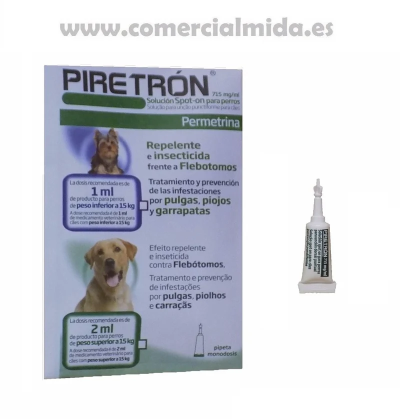 Pipetas PIRETRON para perros -15Kg anti pulgas, garrapatas y flebotomos