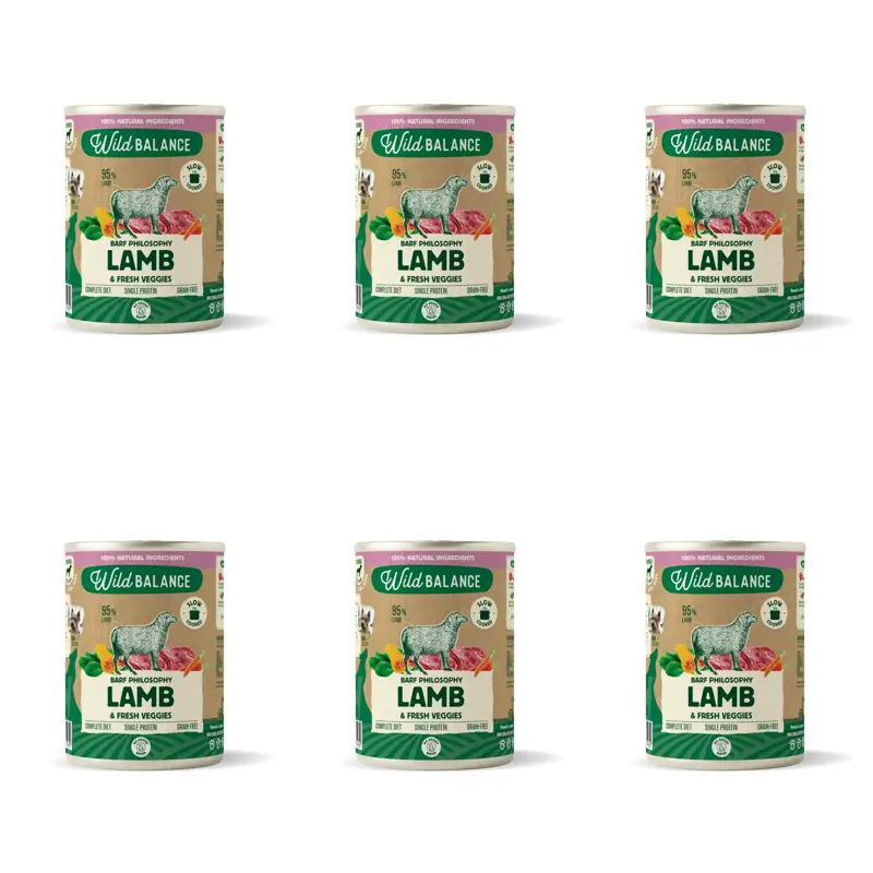 Wild Balance Lata Filosofía Barf De Cordero Para Perros, 400 gr, Pack de 6