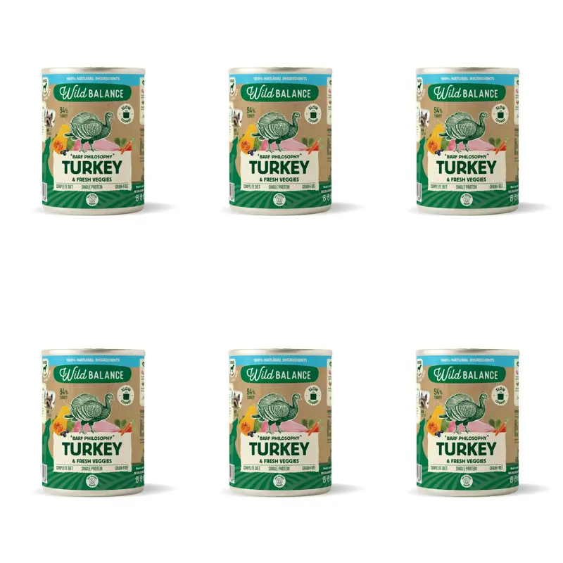 Wild Balance Lata Filosofía Barf De Pavo Para Perros, 400 gr, Pack de 6
