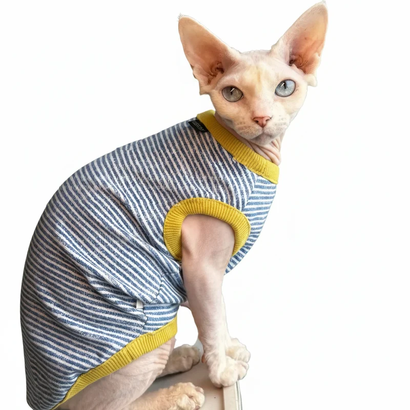 T Shirt Rayé Pour Chat En Coton Doux Sans Manches