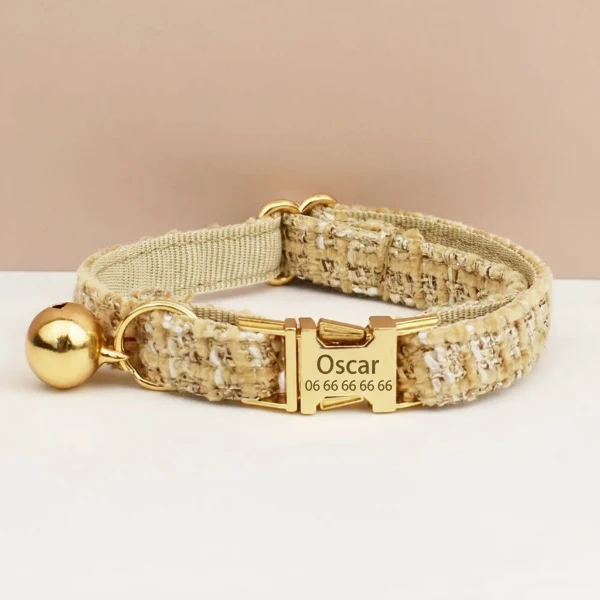 Collier Personnalisable Avec Clochette Et Laisse Pour Chat En Tweed