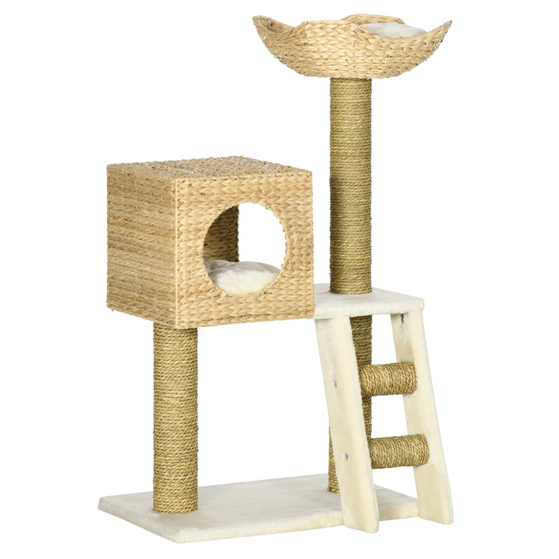 Pawhut Árbol Rascador Para Gatos Medianos Altura 100,5cm Con Cama Superior Cueva