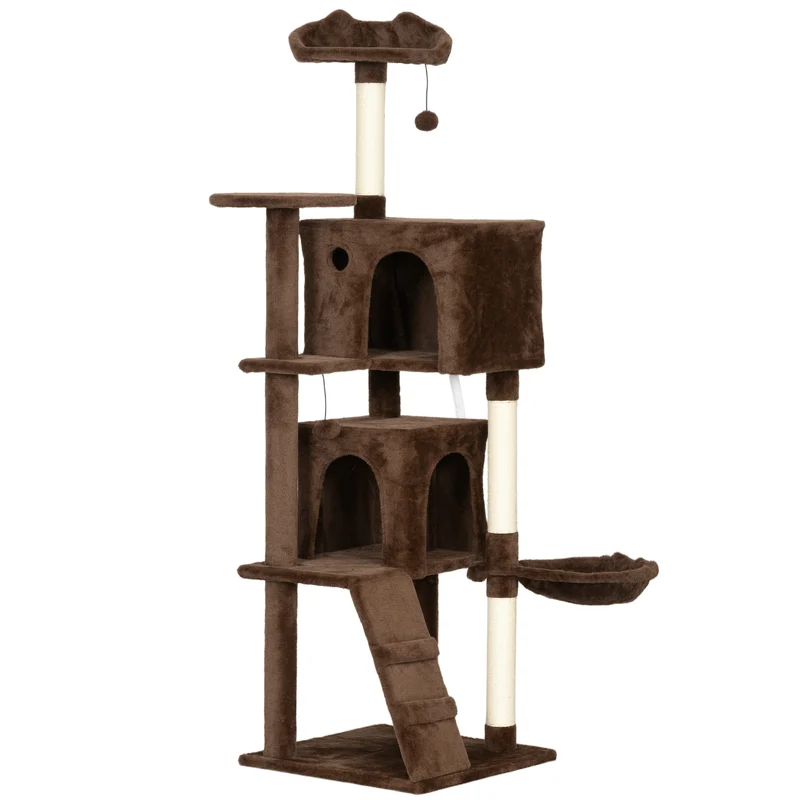 Pawhut Árbol Rascador Para Gatos 160 Cm Con Múltiples Plataformas Marrón