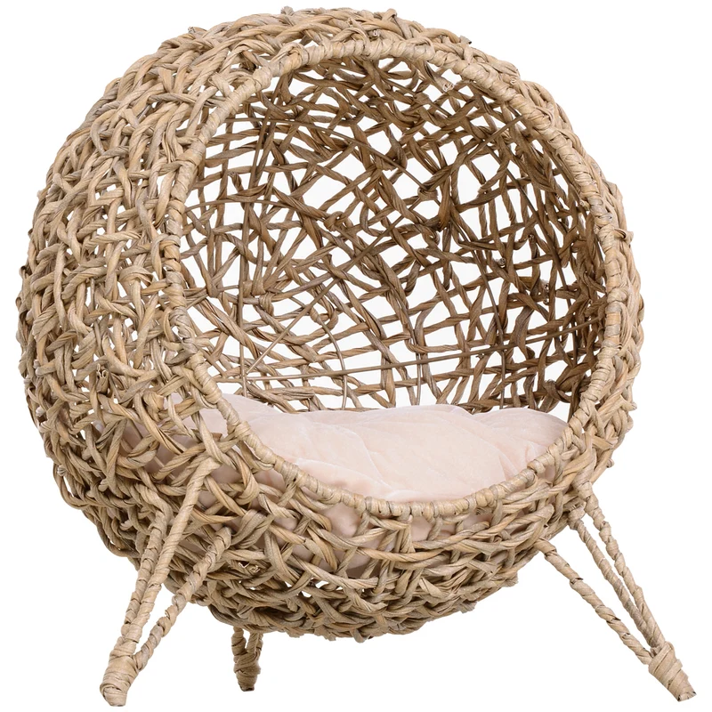 Pawhut Cueva De Ratán Con Cojín Para Gatos Base Elevada Con 3 Patas Φ52x58 Cm