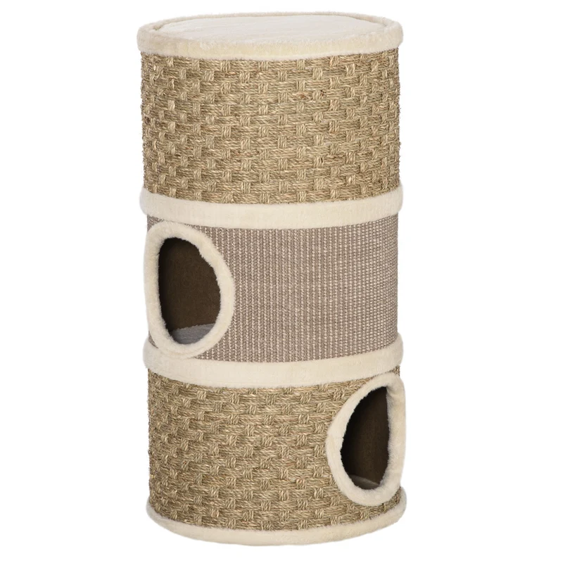 Pawhut Barril De Rascado Para Dormir Y Jugar Cama Cómoda Rascador De 3 Niveles