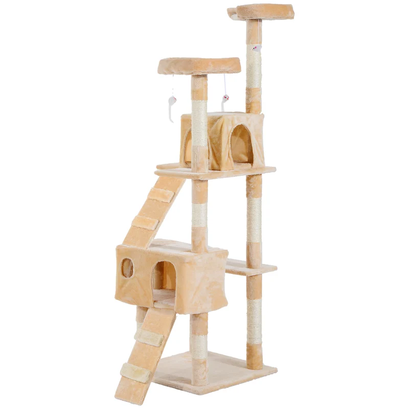 Pawhut Árbol Rascador Para Gatos Grande 49x49x173 Cm Con Múltiples Niveles Beige