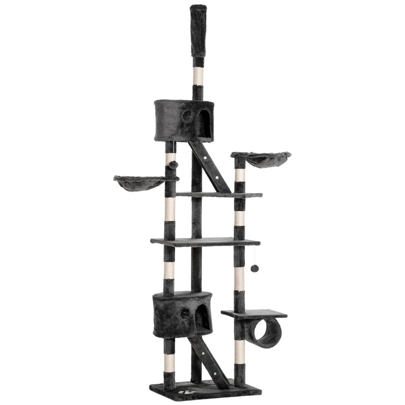 Pawhut Árbol Rascador Para Gatos 60x45x240-260 Cm Altura Ajustable Plataformas