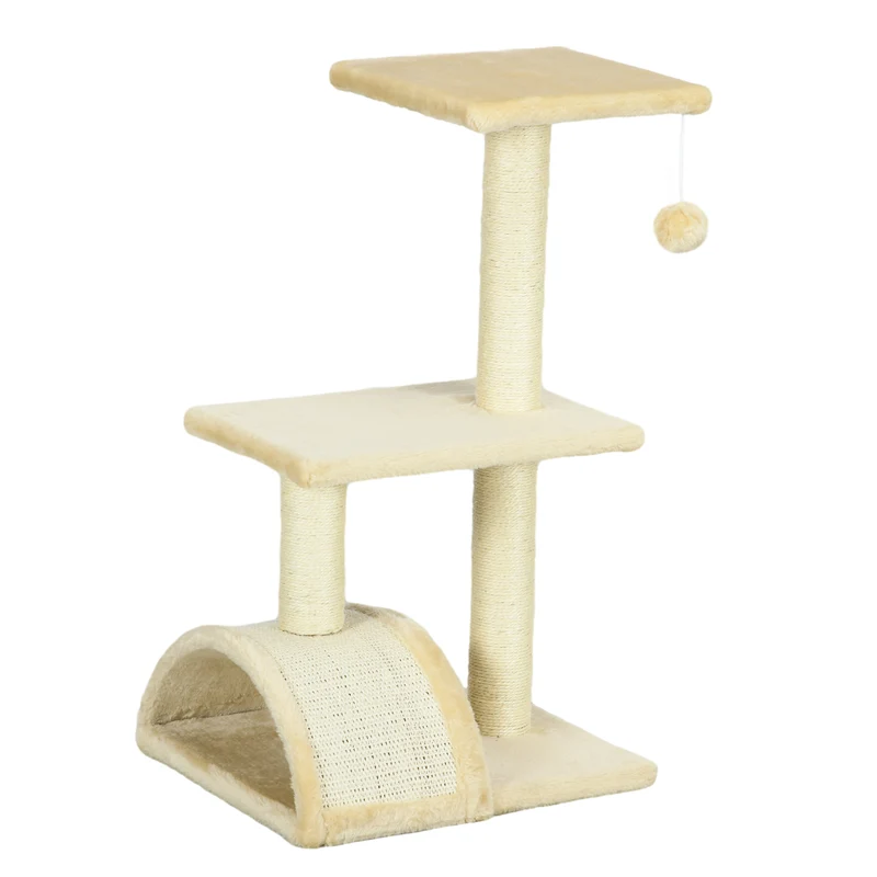 Pawhut Árbol Rascador Para Gatos Mediano De 3 Niveles Con Postes De Sisal Crema