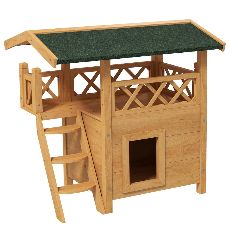 Pawhut Casa Para Gatos De Madera 77x50x73 Cmcon Techo Asfáltico Escalera Natural