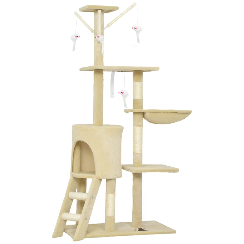 Pawhut Árbol Rascador Para Gatos Grande Altura 134 Cm Con 6 Postes De Sisal