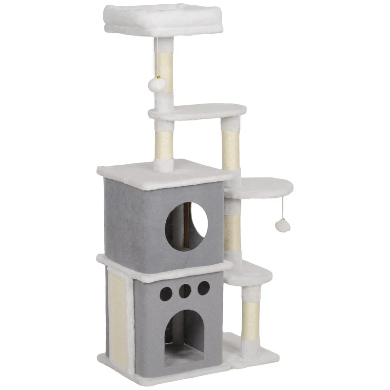 Pawhut Árbol Rascador Para Gatos 126 Cm Con Plataformas Bolas Colgantes Crema