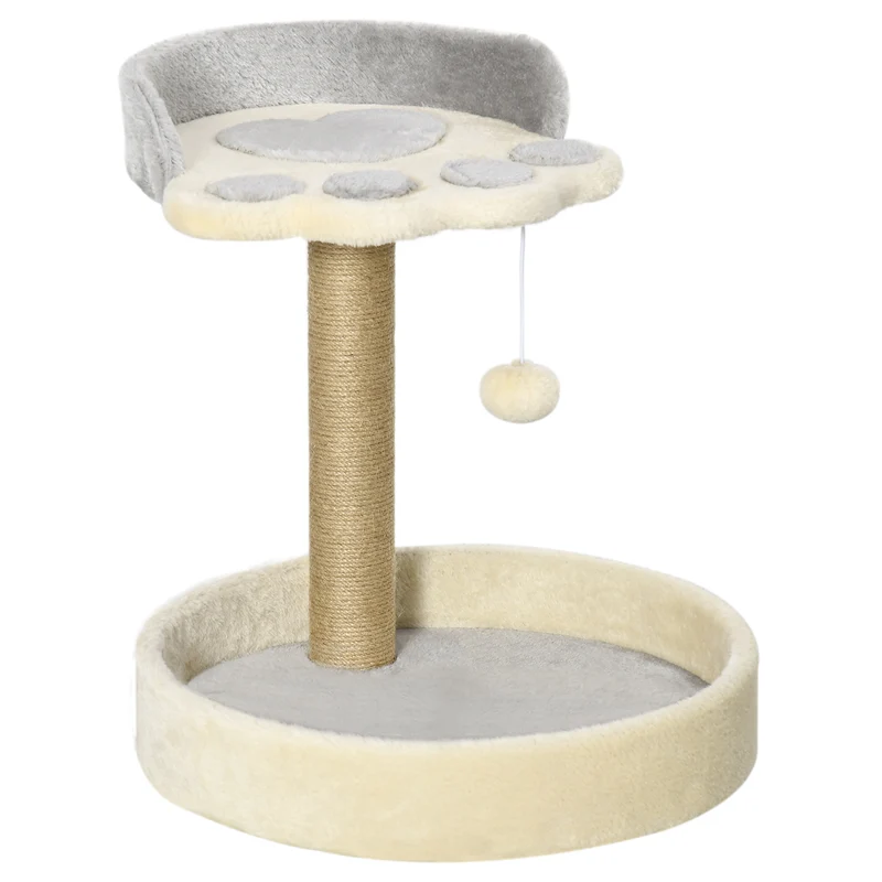Pawhut Árbol Rascador Para Gatos Altura 44 Cm Con 2 Camas Poste Yute Gris Claro