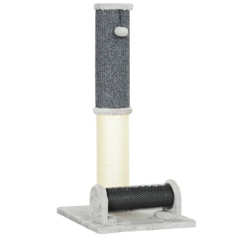 Pawhut Poste Rascador Para Gatos 85 Cm Con Cepillo De Auto Acicalado Gris Crema