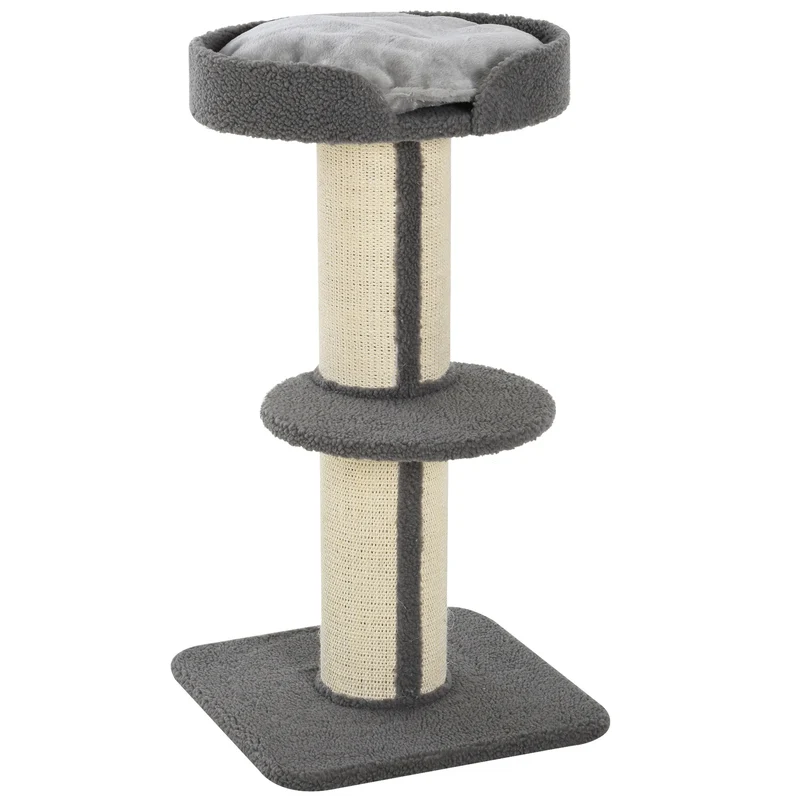 Pawhut Árbol Rascador Para Gatos Altura 91 Cm De 3 Niveles 45x45x91cm Gris