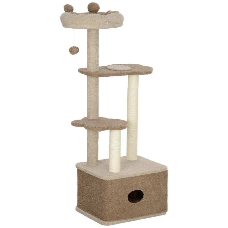 Pawhut Árbol Rascador Para Gatos Altura 133 Cm Con Nido Plataformas Café