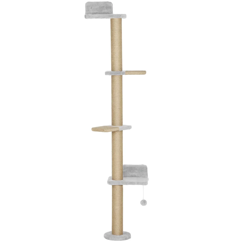 Pawhut Árbol Para Gatos De Pared De 5 Niveles 48x21x180 Cm Gris Claro