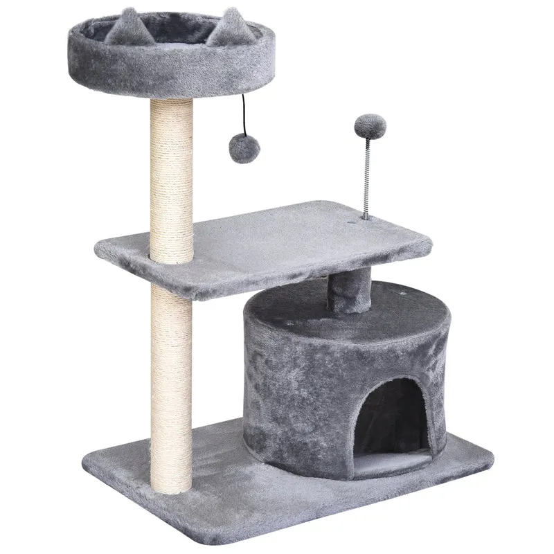 Árbol Rascador Para Gatos Con Cama Plataforma Refugio Poste 60x40x81 Cm Gris
