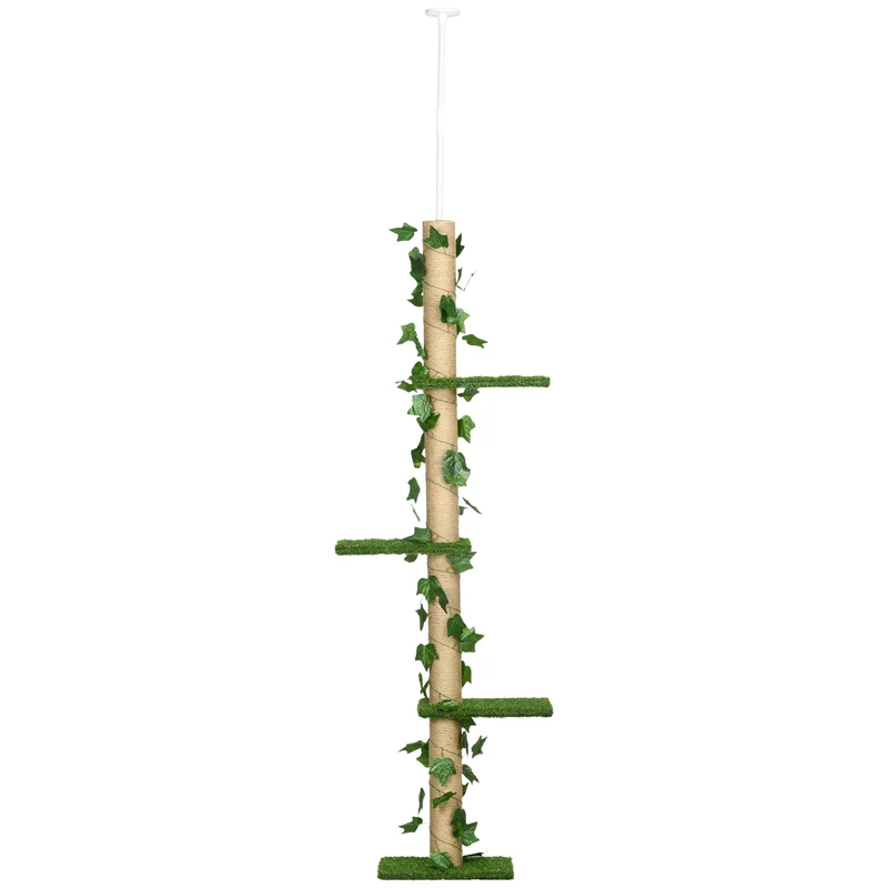 Pawhut Árbol Para Gatos Del Suelo Al Techo 37x21x202-242 Cm Con Altura Ajustable
