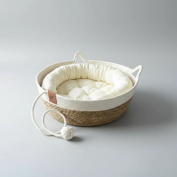 Panier En Jacinthe D'Eau Fait Main Pour Chat